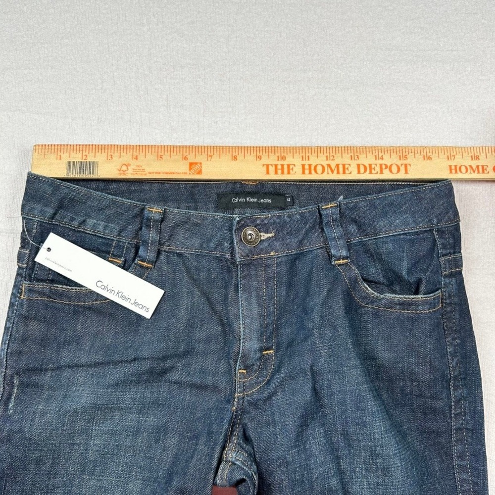 Calvin Klein Jeans Womens 12 Lean Bootcut Dark Wash Denim Blue Jeans Y2K Flaps - Picture 10 of 13